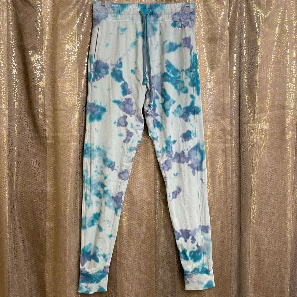PINK Victorias Secret Blue Purple Aqua Tie Dye Cotton Lounge Joggers, XS